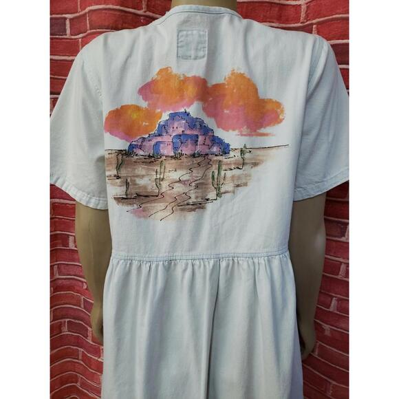 Sun Belt Denim Light Blue Size M Midi Dress ARTSY SS 🏜 Desert handpainted #CB8 - Picture 4 of 10